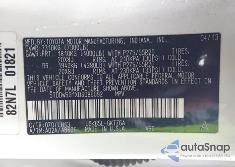 2013 Toyota Sequoia Platinum 5.7L V8 from USA, damaged, VIN 5TDDW5G1XDS086092